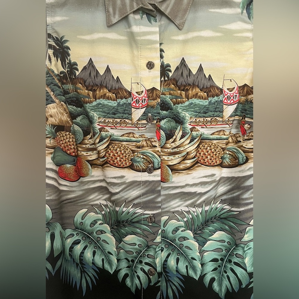 Tommy Bahama Sleeveless Button-Down Hawaiian Print Shirt - Green Multi - Picture 3 of 7